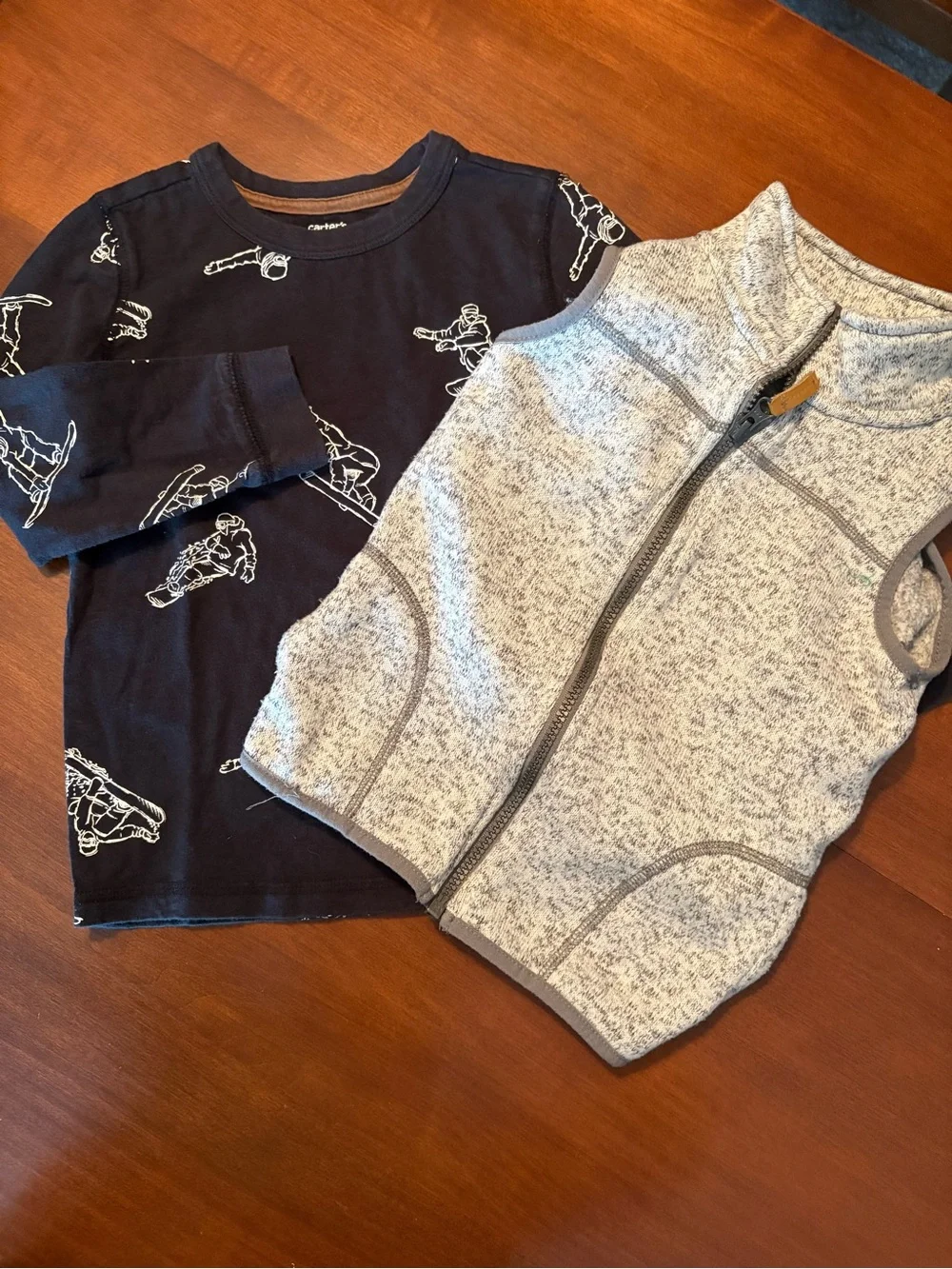 Carter's Black Snow Board Long Sleeve Top 4/5 & Gray Zip Vest 5 Set for Kids